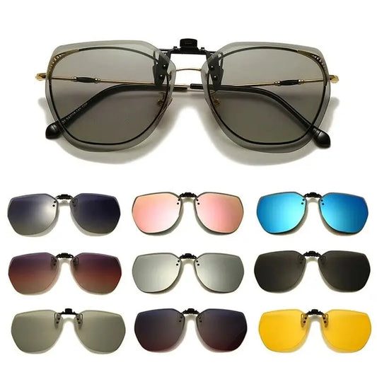 Polarized Clip Sunglasses Men Women Flip Up Photochromic Driving Glasses Mirrored Sun Glasses UV400 Night Vision Fishing Goggle
