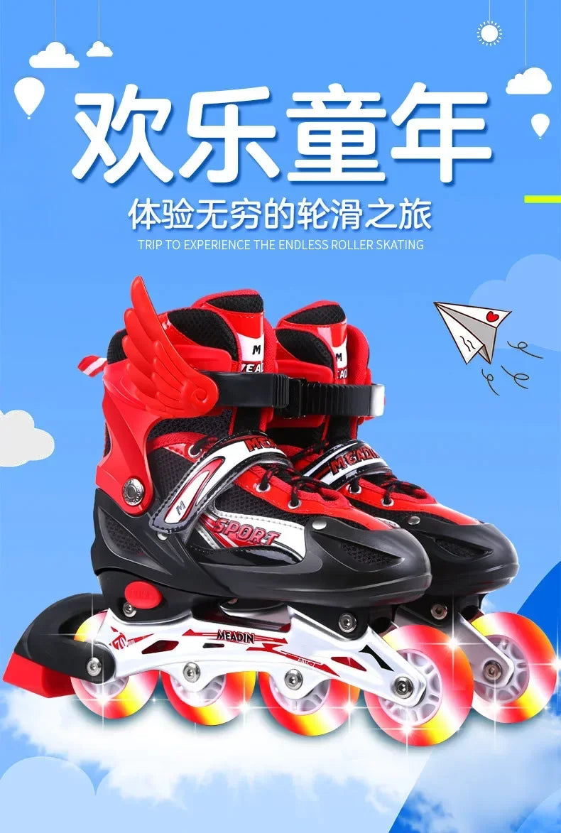 2025 Skating shoes, children's flash straight row roller skating shoes, roller skating shoes, adjustable for both men and women
