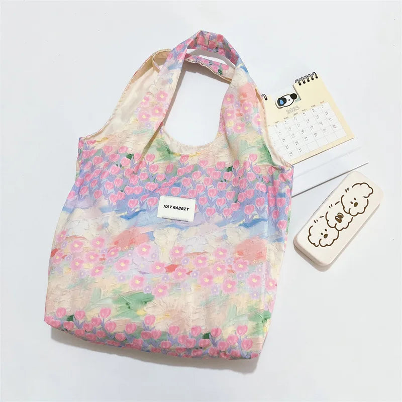 Women's Bag  Cotton Vest Fresh And Artistic Single-shoulder Bag Canvas Large-capacity Daily Handbag Pink Color Simple Fashion