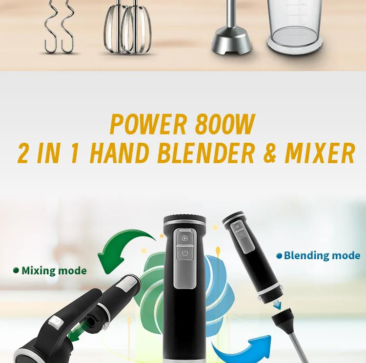 Manual Hand Blender 800 Peak Watt 1 Speed Immersion Blender And 7 Speed Hand Mixer Easy Glide Hand Blender Electric 600ml