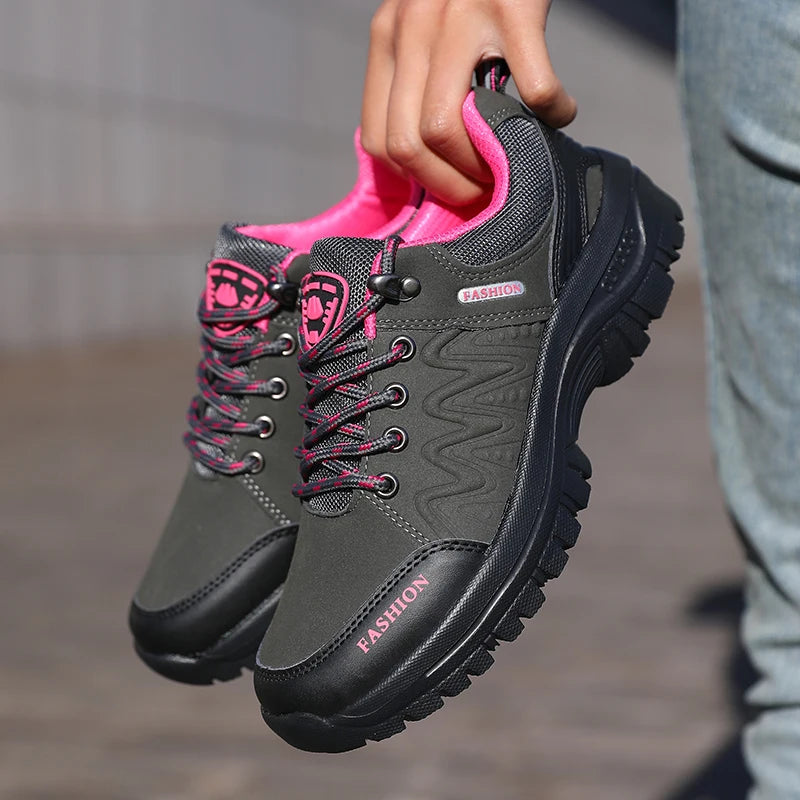 Ladies' Outdoor Hiking Shoes with Black and Pink Non Slip Soles Fashionable Sports Shoes Breathable Mesh Running Hiking Boots
