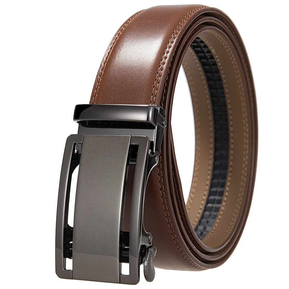 Men's Genuine Leather Belt Fashion Automatic Buckle Belt for Popular Business High Quality Male Belt Brown