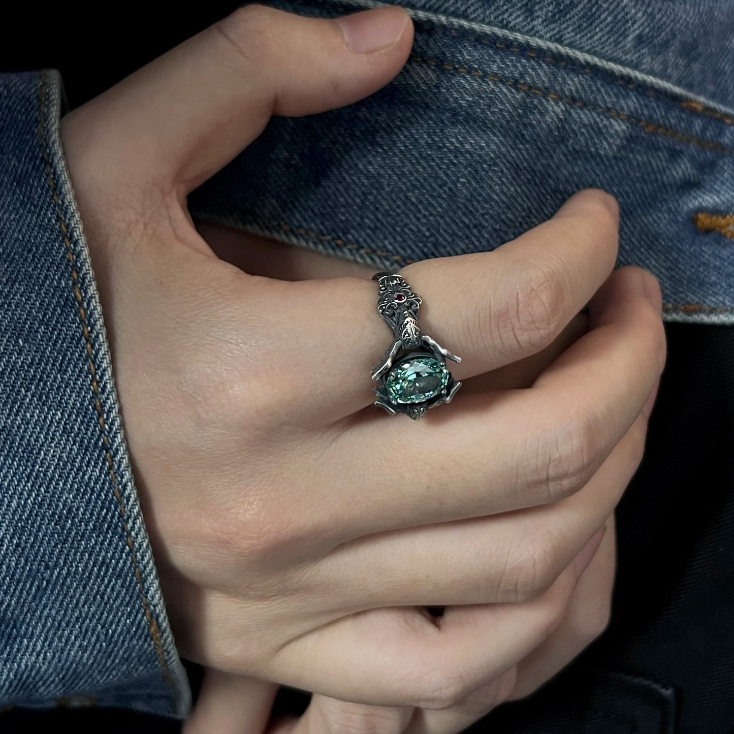 Sterling silver 925 original design hand-made Gothic dark soldiers set with diamonds ring