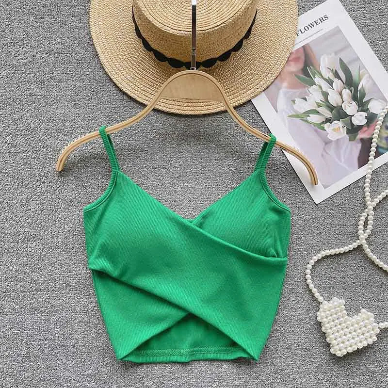 Summer Women's Ribbed Slimming Tank Top Built-in Bra Super Stretch Cross Back Bralette Sexy Layering Camisole Daily Topks
