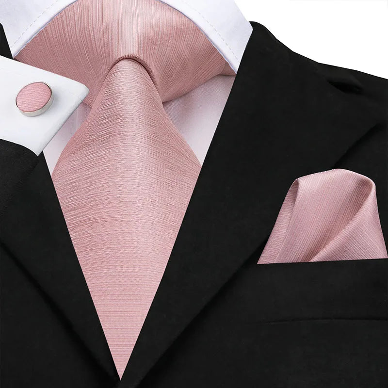 Hi-Tie Silk Men Tie Peach Pink Floral Wedding Necktie for Men Luxury Necktie Handkerchief Cufflink Fashion Design Business