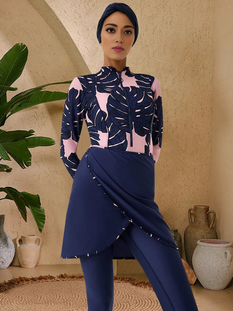 Burkini Long Sleeves Sport Swimsuit Skinny Fit Bathing Suit Women Modest Muslim Swimwear Hijab,Top, Pant, Quick Drying, UPF50+