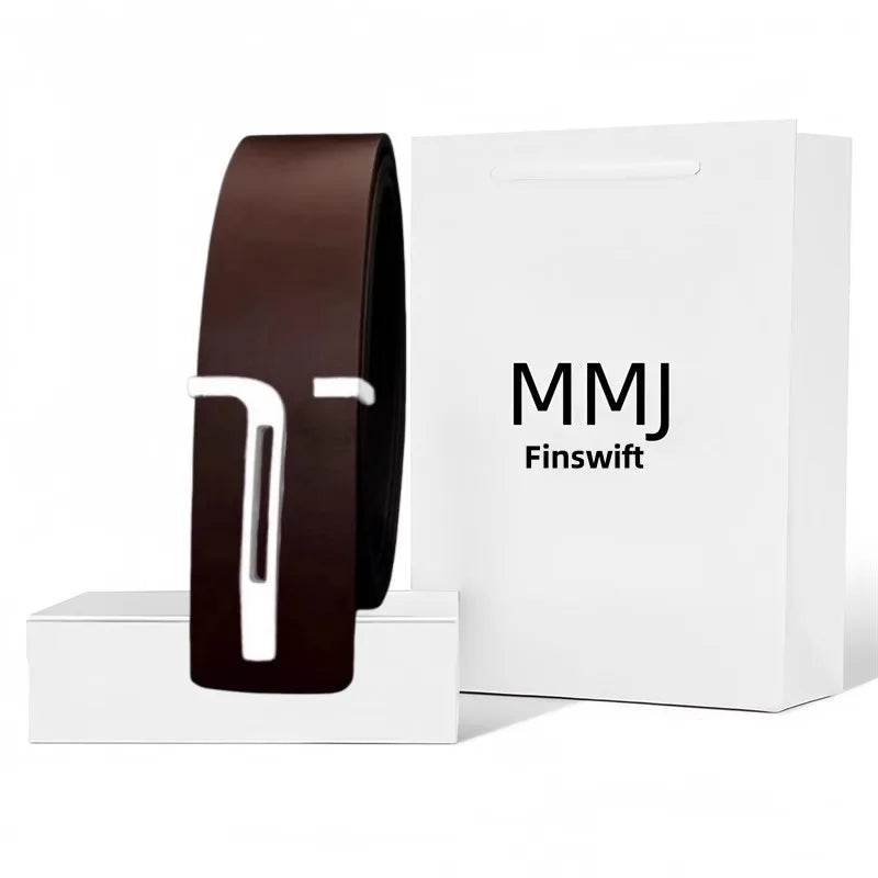 Genuine Leather Belt - Smooth Plate Buckle with Precise Holes Cowhide Adjustable Waist Strap for Business Suits Wide Minimalist
