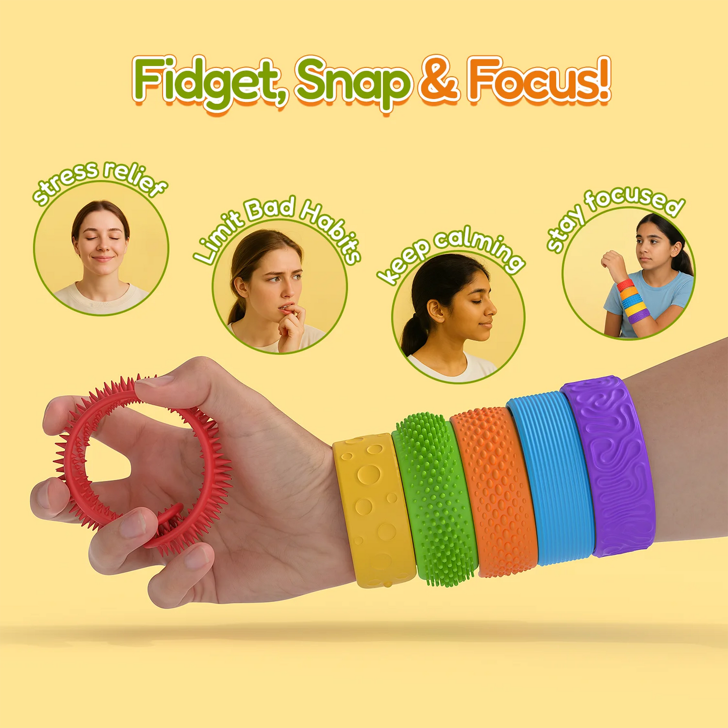 6 Pack Silicone Sensory Toys For Kids Autism Calming Sensory Toy Fidget Toys Slap Bracelets Textured For Special Needs Fidgets