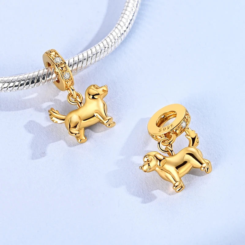 925 Sterling Silver Girl Holding Dog Charms Beads Fit Original 925 Bracelet Making Gift for Woman Jewelry Diy Fashion Pendant