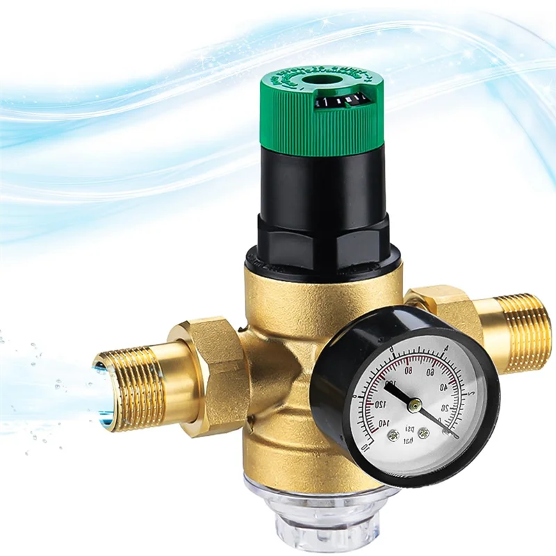 Water Pressure Regulator Water 3/4 Inch, Water Pressure Regulator With Water Pressure Gauge And Mesh Filter-AT36
