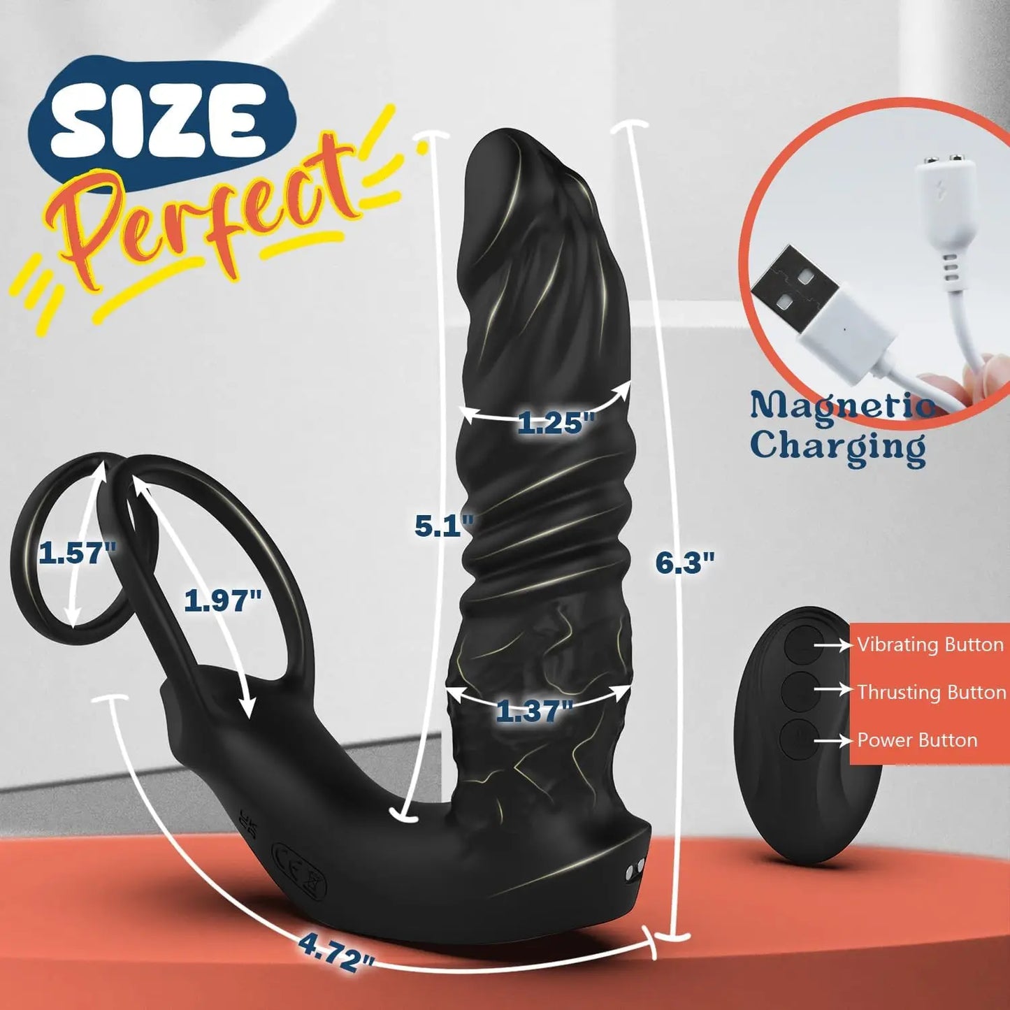 Male Sex Toy for Man Gay Couple Pleasure，5-in-1 Prostate Massager Thrusting Anal Vibrator ，Dual Silicone Cock Ring with APP&Re