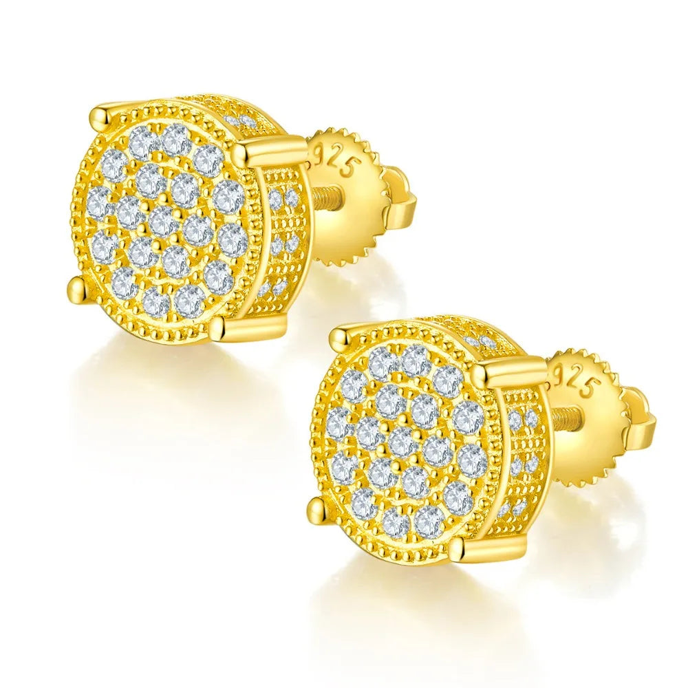M-JAJA Full Moissanite Diamond Stud Earrings for Women/Men 18K Gold Plated 925 Sterling Silver Screw Earrings Party Fine Jewelry