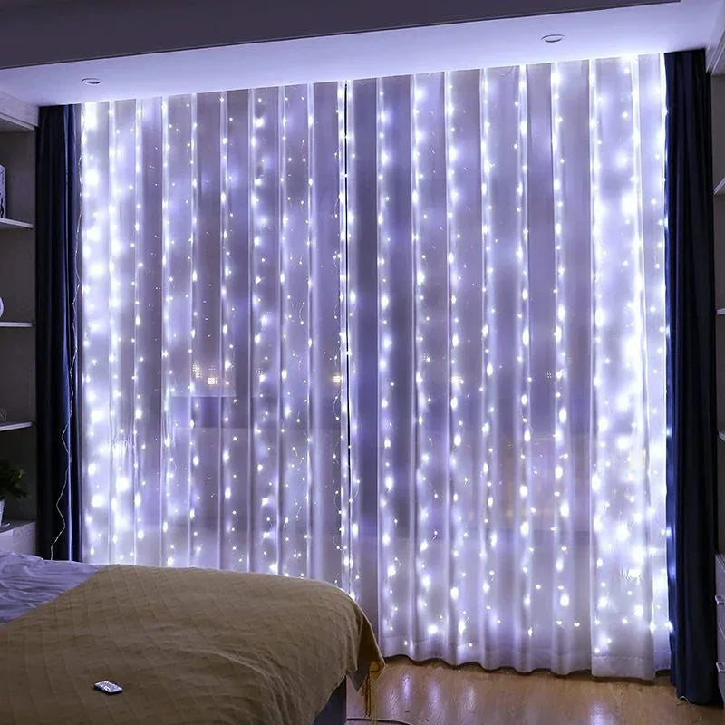 USB Plug Curtain LED String Lights 8 Modes Remote Control Holiday Wedding Fairy Garland Lights For Bedroom Living Room Decor