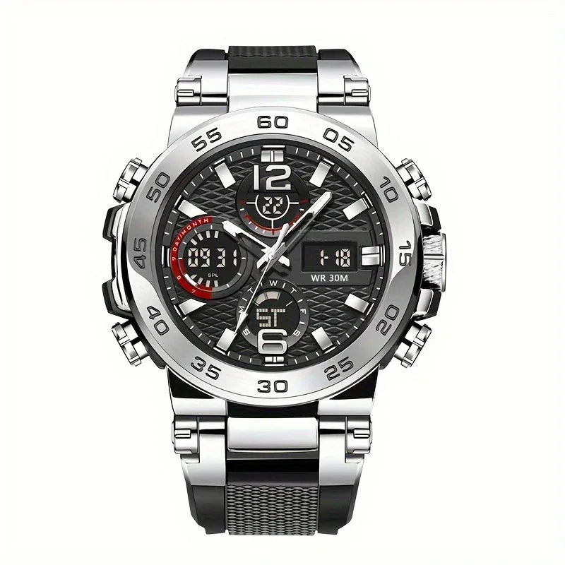 New Watches For Men Waterproof Clock Alarm reloj hombre LCD Dual Display Wristwatch Quartz Military Sports Mens Watch