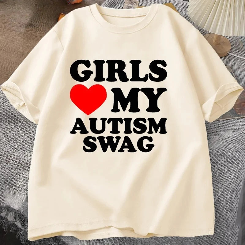 Girls Boys Love My Autism Swag T Shirt Women Men Funny Autistic Girls Awareness Idea T-Shirt Couple Lover Short Sleeve Tees