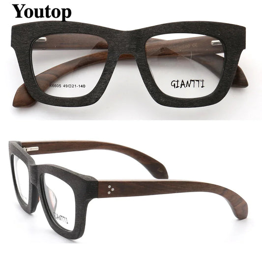 Women Vintage Wooden Glasses Frames Men Wood Eyeglass Frames Oversized Fashionable Square Retro Rx Eyeglasses Frames Optical