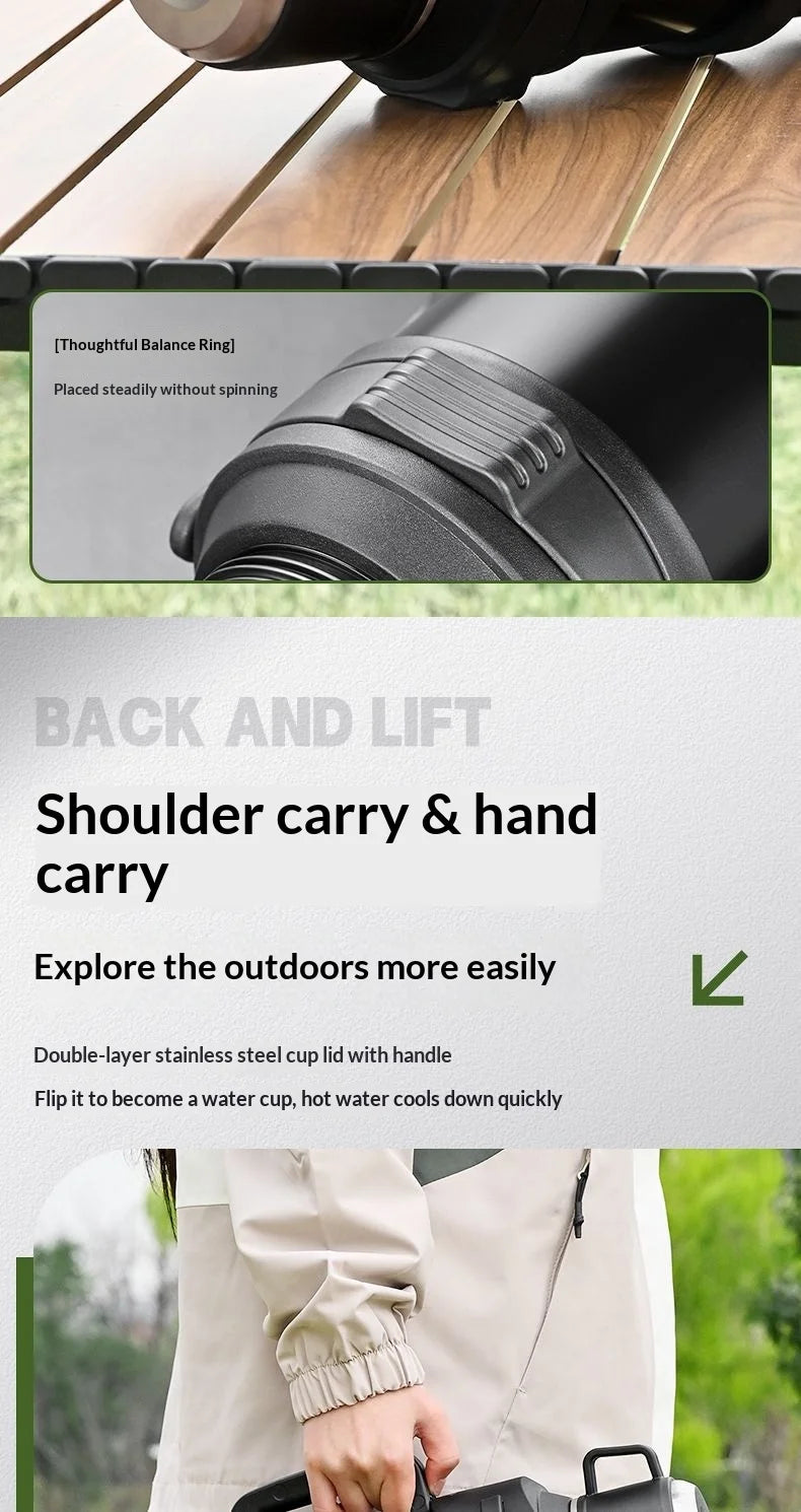 Double Wall Vacuum Insulated Water Bottle 1L 316 Stainless Steel Large Capacity with Handle Leak Proof for Car Outdoor Gym