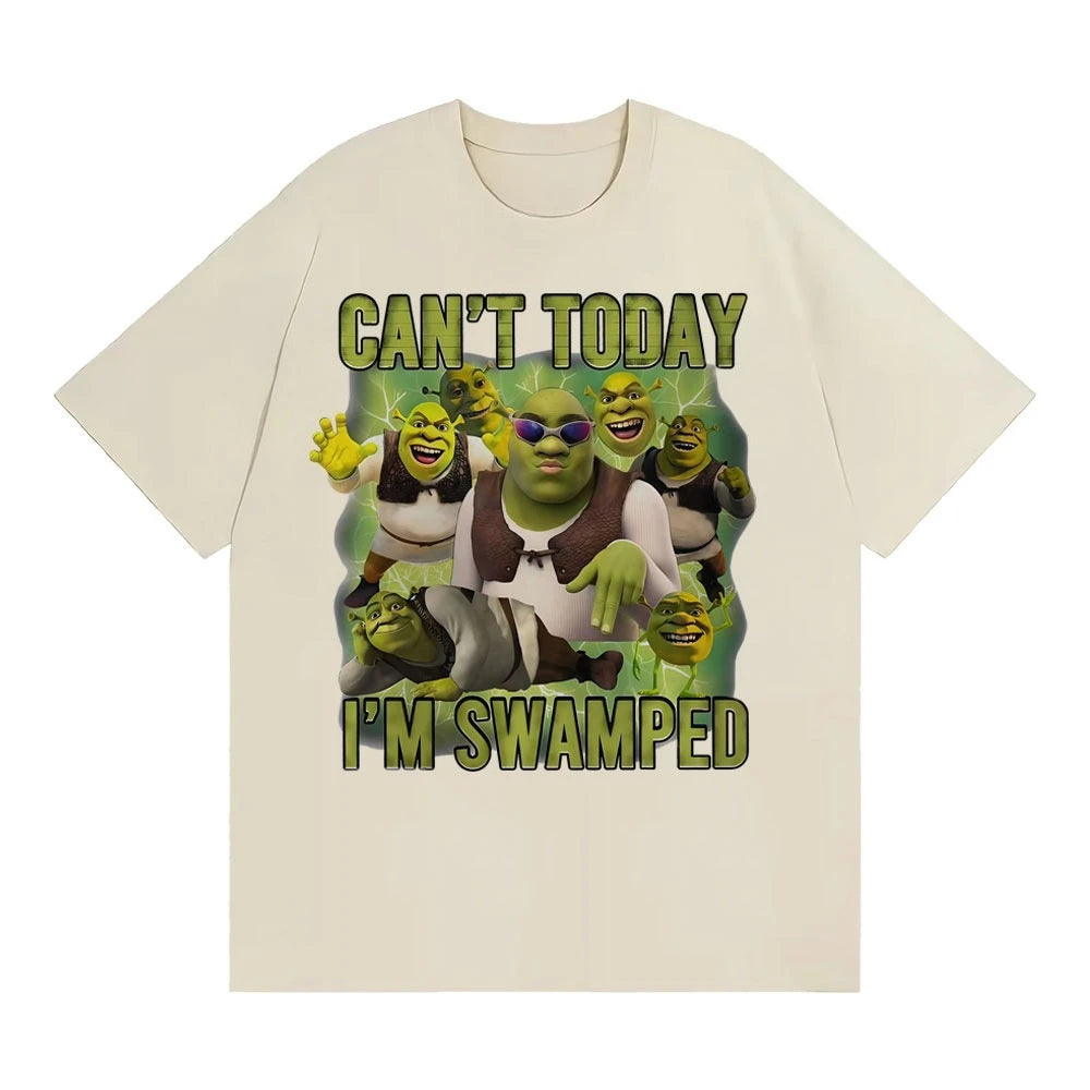 Summer Can't Today I'm Swamped Vintage Graphic T-shirt Funny Cartoon Shrek Meme T Shirts Men Women Casual Cotton  T Shirt Tops