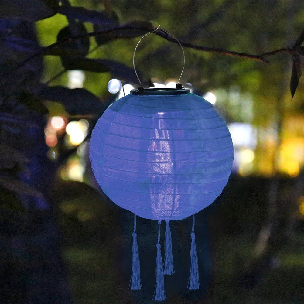 Solar Lantern Lamps Outdoor Waterproof Nylon Hanging Lantern Chinese Traditional Ornament for Restaurant Home Festival Decor