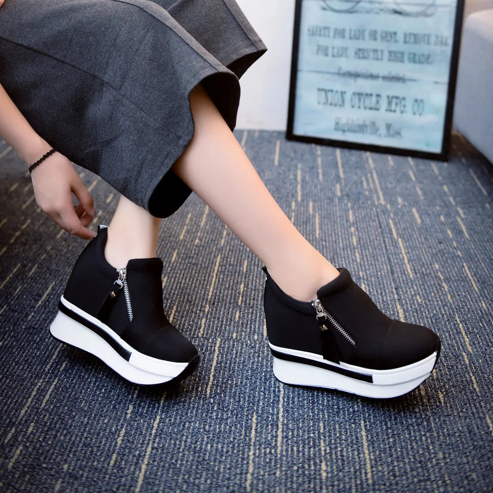 Women Wedges Ankle Boots Platform Thick Bottom Shoes Slip On Zipper Fashion Casual Female Sneakers Shoes Zapatos De Mujer