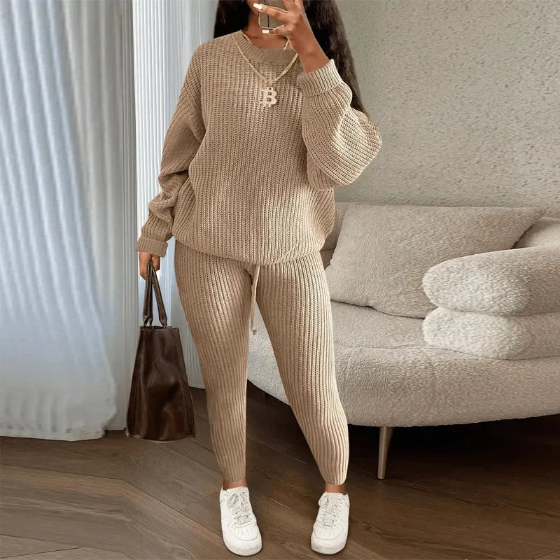 2024 Autumn and Winter Fashion Casual Knitted Suit Trousers Suit Foreign Trade Women's Wool Suit Ensemble Femme 2 Pièces