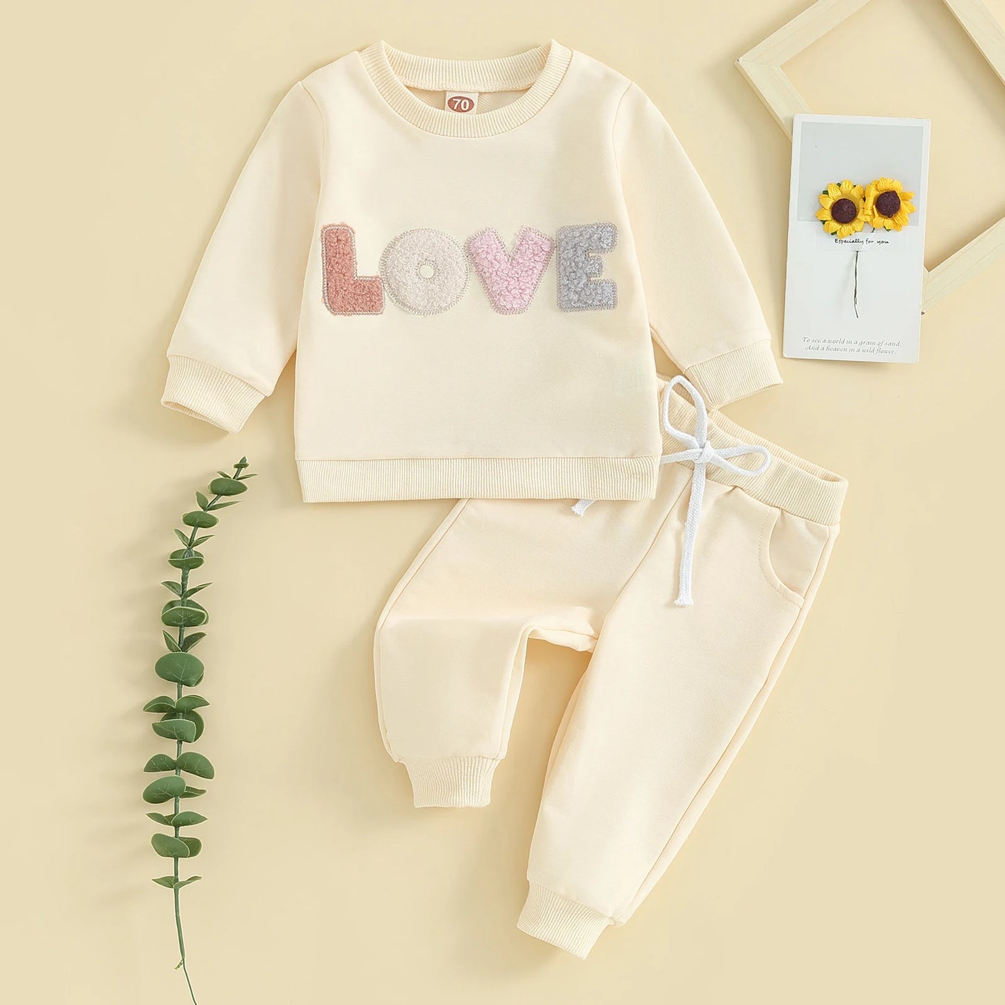 Baby Girl Clothes Newborn Infant Fall Winter Outfits Love Embroidery Long Sleeve Crewneck Sweatshirts Pants 0-24M