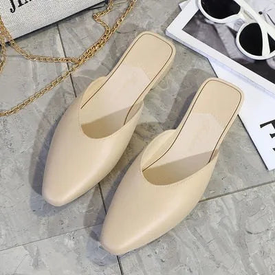 Women's Summer Outdoor Wear Pointed Toe Faion Mule Slippers Flat Bot f Cover Single oes mat Sle Daily Use ...