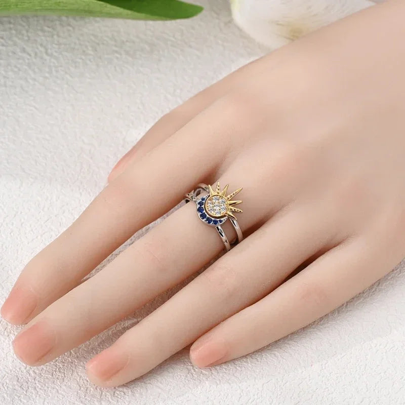 Sterling Silver 925 Sun Moon Heart Shiny Zircon Original Finger Ring Luminous Dreamcatcher Rings for Women Fine Jewelry Gifts