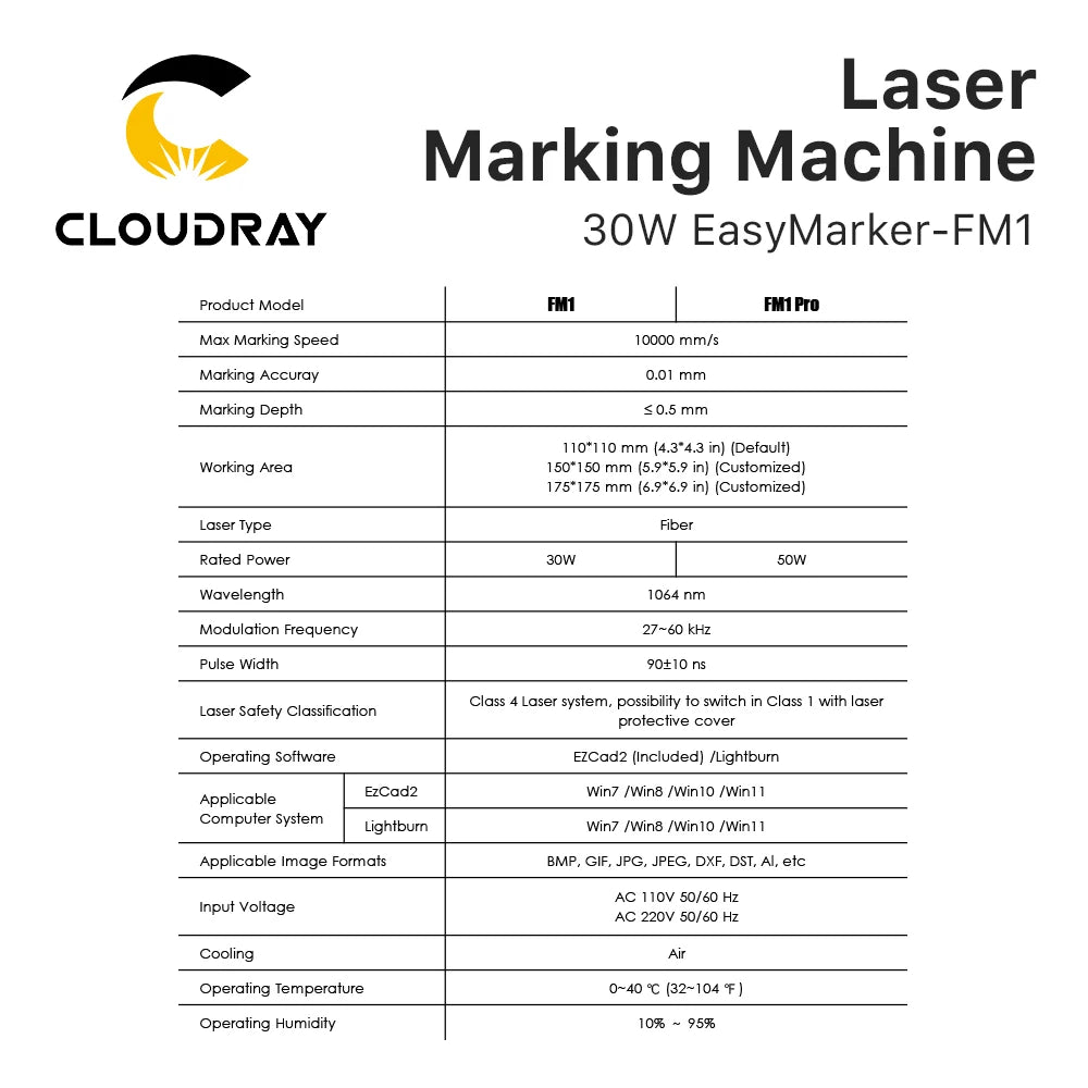 Cloudray 30W 50W Portable Fiber Laser Marking Machine Easymarker-FM1 110*110mm DIY Marking Gift Metal Jewelry Gold Engraving