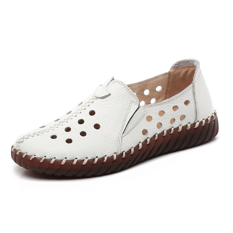 Autumn Wide Width Women Shoes Genuine Leather Ballet Flats Women's White Loafers Driving Moccasins Ladies Shoes For Foot Bones