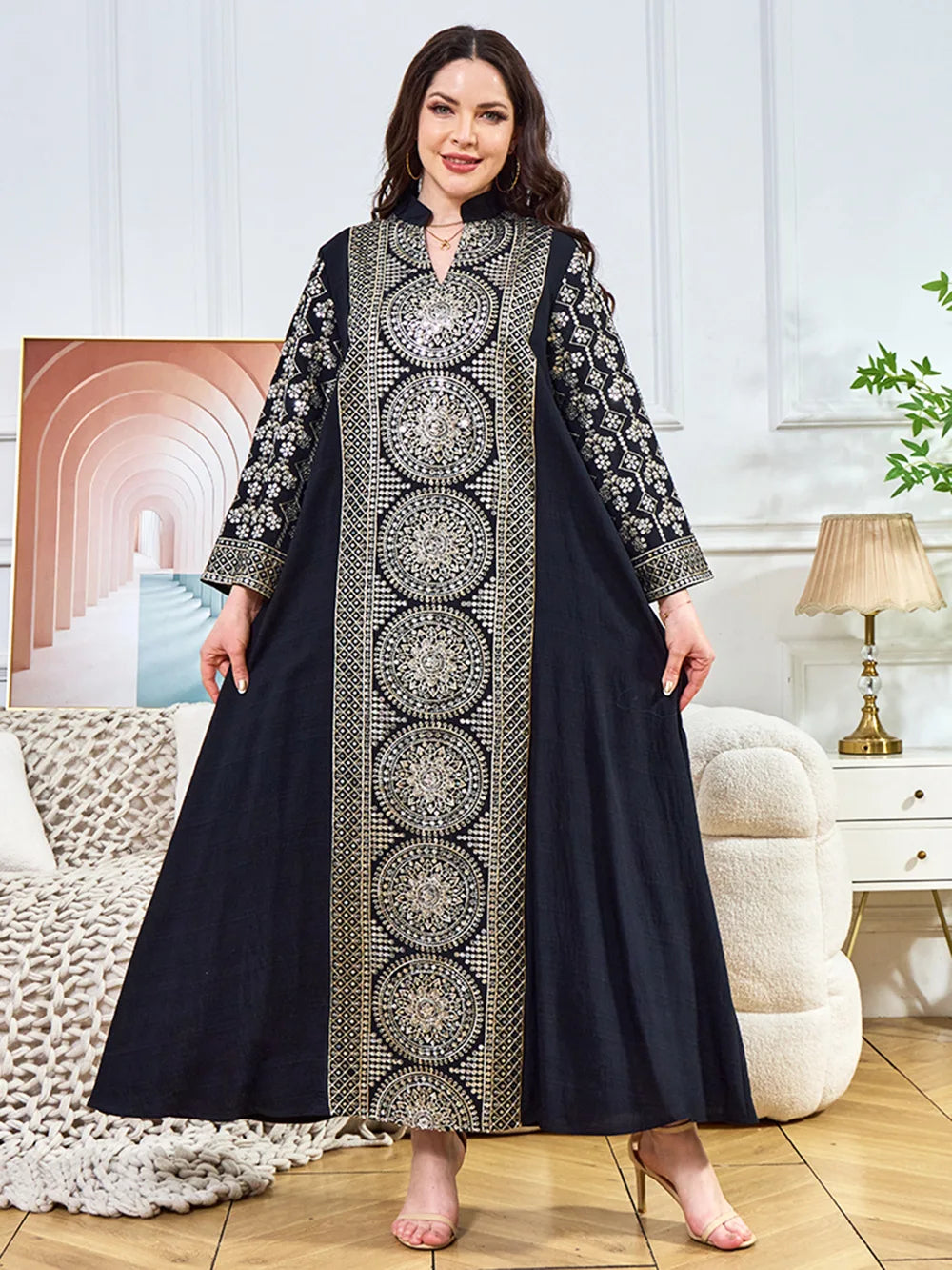 Women Elegant Dresses Eid Muslim Sequins Maxi Dress Jalabiya Morocco Party Robe Evening Dresses Dubai Abaya Kaftan Arab Vestidos