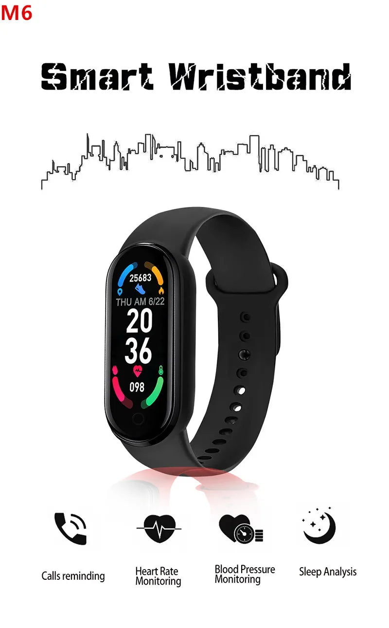M6 Smartwatch Heart Rate Blood Pressure Monitoring Smart Watch Men Women Fitness Tracker Watch Waterproof Sports Smart Wristband