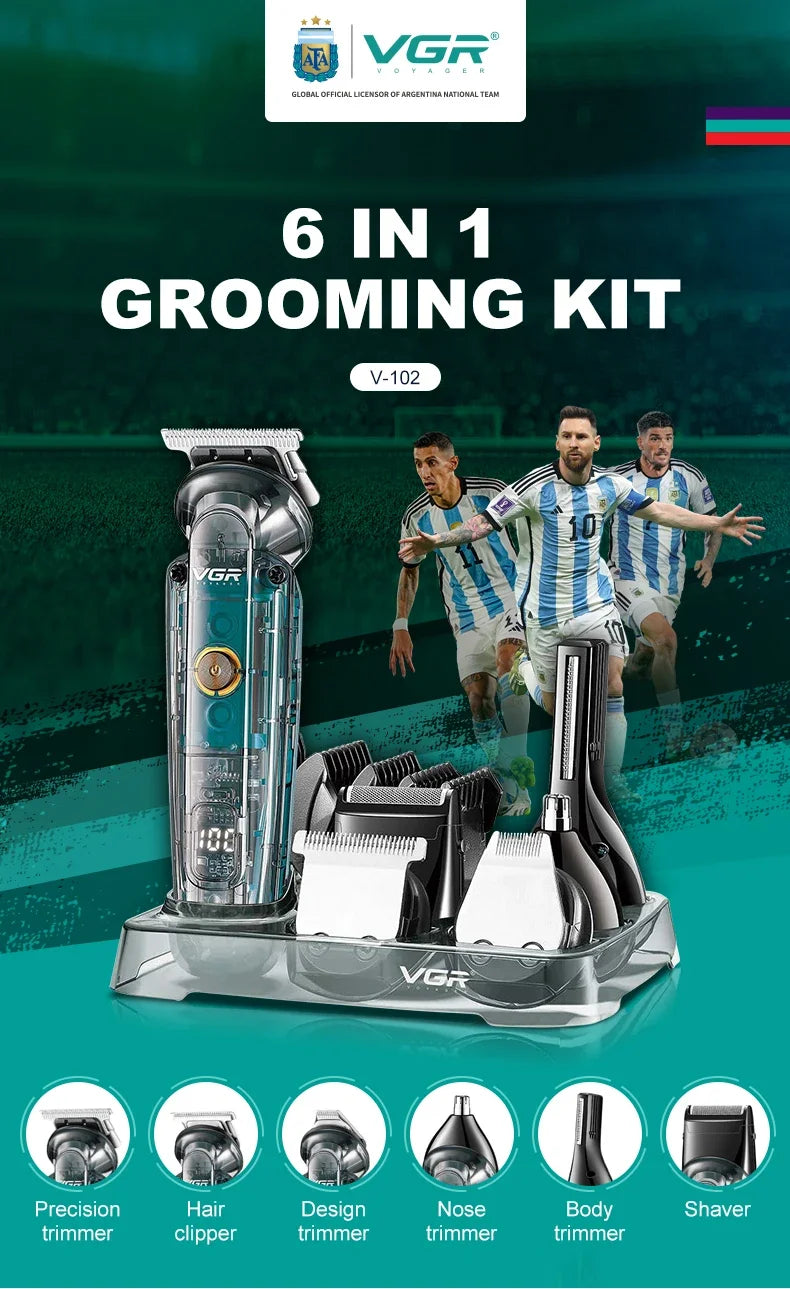 VGR Hair Trimmer Electric Barber Hair Cutting Machine Cordless Hair Clipper Beard Shaver Multifunctional Trimmer for Men V-102