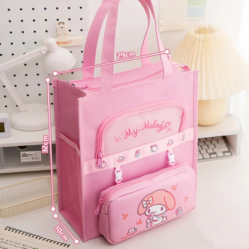 Sanrio Characters Library Tote Bags School Bag Large Capacity Students Canvas Storage File Bag Tutoring Handbag