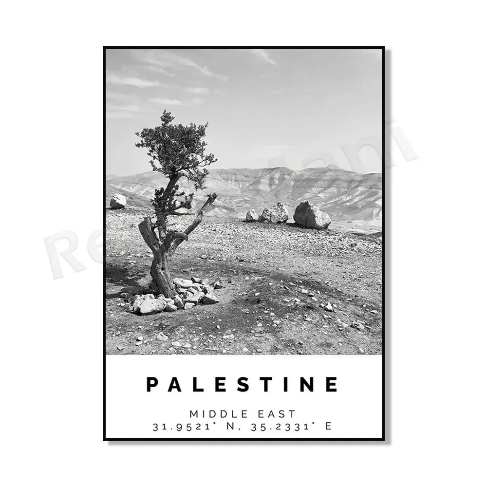 Palestine Poster Palestine Map Road Map Ramallah Black and White Print Bethlehem Palestine Map Palestine Travel Poster