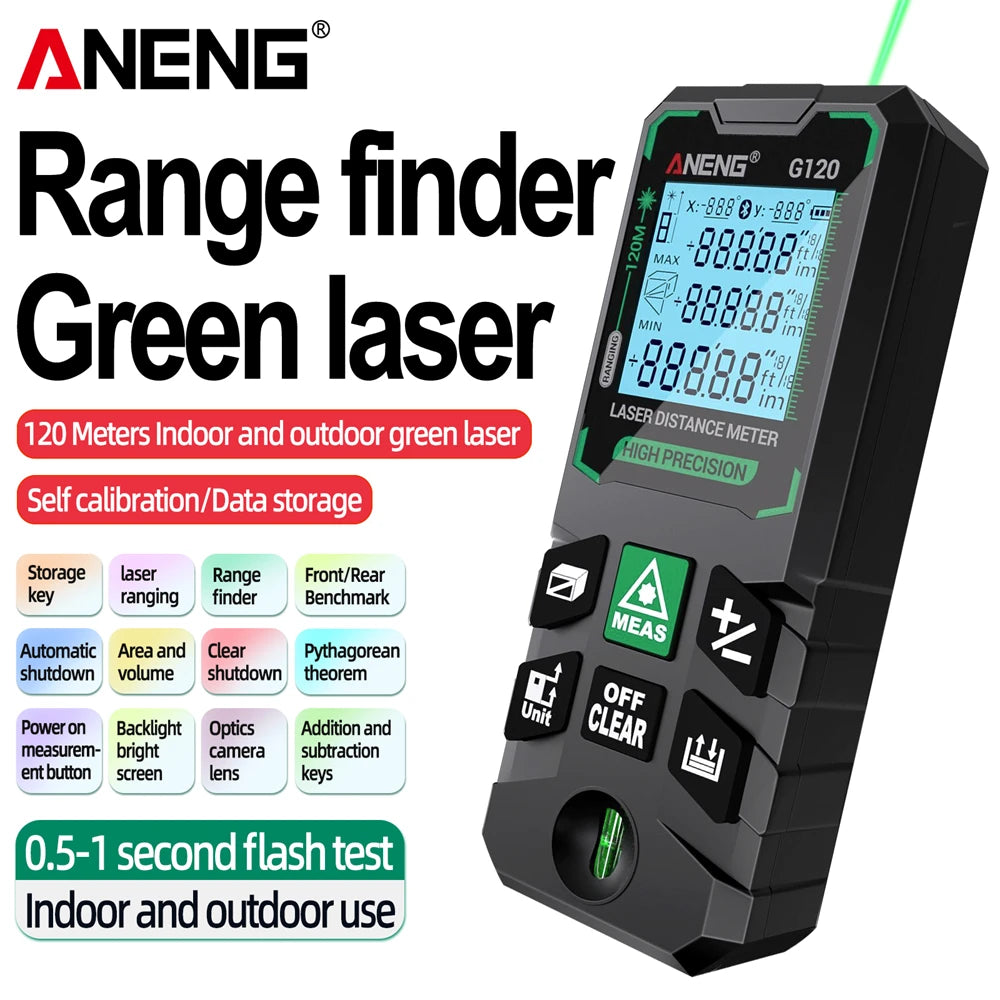 ANENG G50/G70/G100/G120 Autonomous Benchmark Rangefinder Green Laser Distance Meter 0.5~1 Second Flash Test Diastimeter Tools
