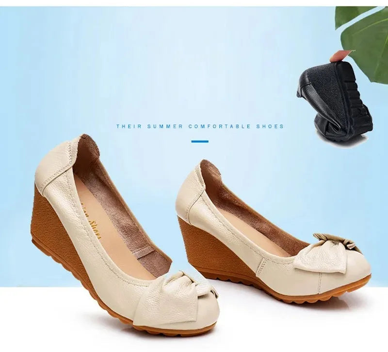 Women's Shoes New Fashion Genuine Leather High Heels Women Wedge Shoes Elegant Casual Woman Shoes Ladies Wedges Female Footwear