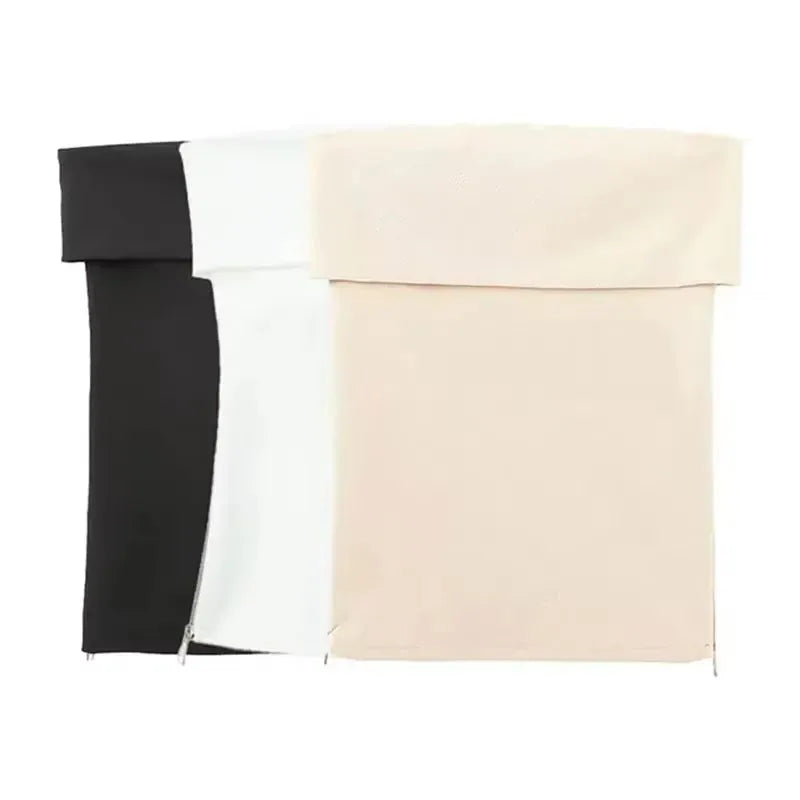 HH Summer Women Sexy Corset Tops Elegant Solid Tube Crop Top Side Zipper Slim Office Lady Off Shoulder Bustier Top Streetwear