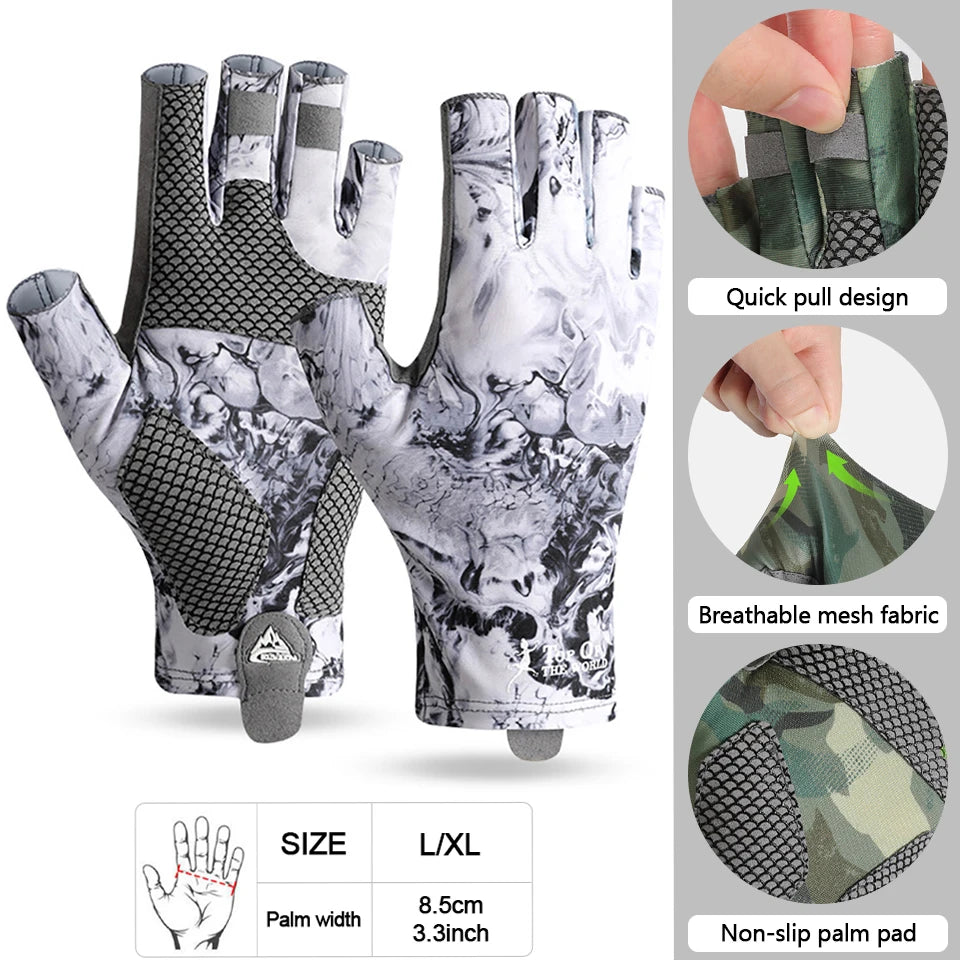 GOBYGO Fishing Gloves Anti-Slip Wear-Resistant Silk-Like Ventilation Half-Finger Gloves Outdoors Sun Protection High Elasticity