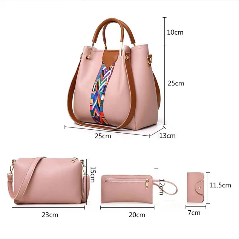 Women's Bag Luxury Handbag Large Capacity Tote 4 Pcs Ladies Bag Fashion Shoulder Bag Wallet Card Bag