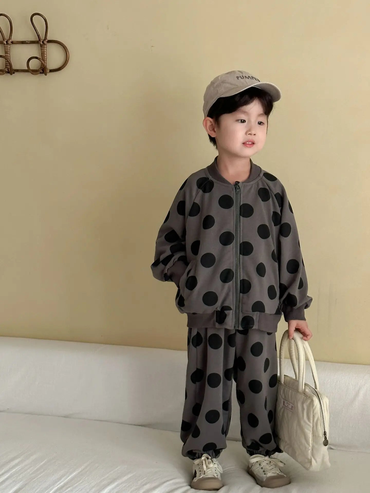 2025 Autumn New Children Long Sleeve Clothes Set Boys Girls Zipper Coat + Sweat Pants 2pcs Suit Kids Casual Polka Dot Outfits