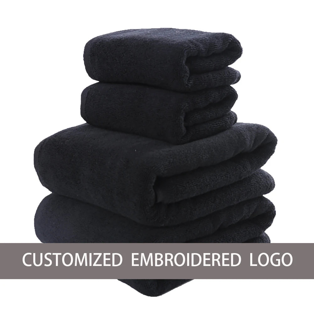 Black & White Cotton Bath & Hand Towels Custom Embroidery Logo Free Design Personalized for Hotels Resorts B&Bs Salons Spas Mass