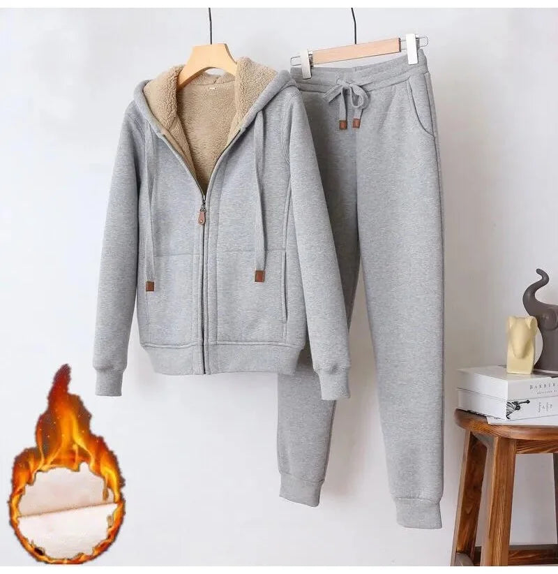 Winter Warm Sports Suits For Women Velvet Track Suit Thick Hoodies Jackets And Sweatpants Fleece 2 Piece Sets Women Outfit 2023
