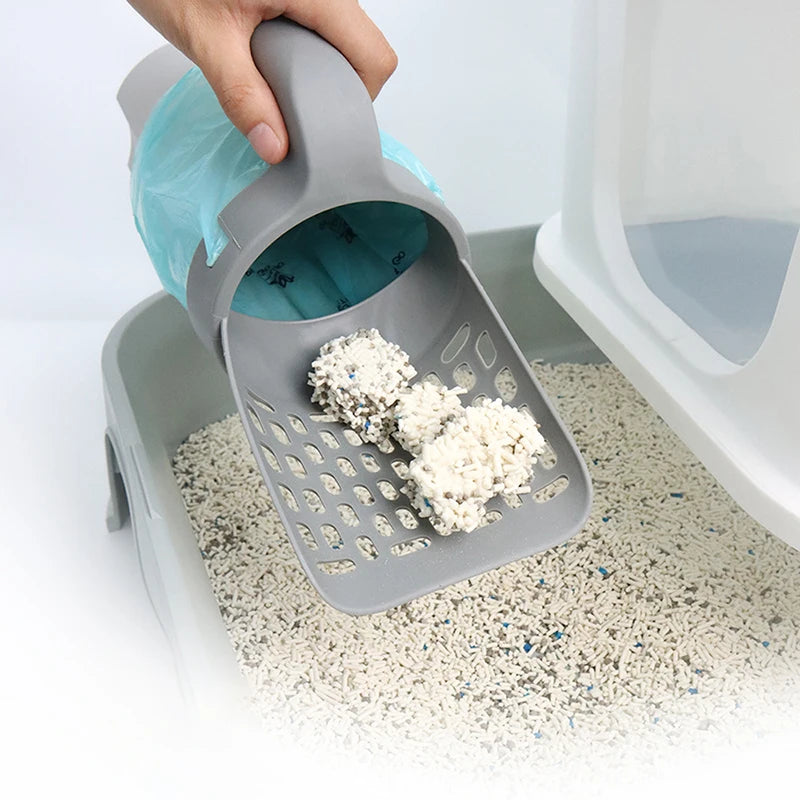 Cat Litter Shovel with Waste Bags Self Cleaning Cats Litter Scooper Portable Cat Litter Box Cleaning Tool Pet Cat Supplies