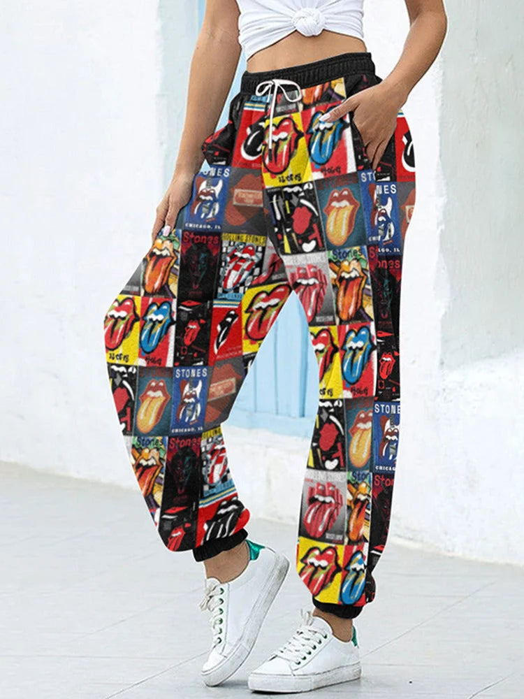 Sweatpants Pants For Women Summer Autumn 3D Print Bottom Pockets High Waist Sporty Gym Athletic Fit Jogger Female Trousers