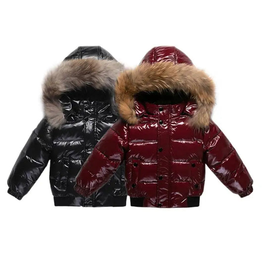 2025 Winter Down Jacket For Girl Real Fur Waterproof Shiny Thicken Warm Boy Winter Outerwear Coat 1-8 Years Kids Parka Outfit