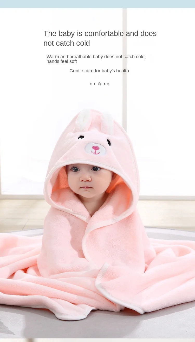 Baby Bath Towel Children's Bathrobe Newborn Baby Cartoon Blanket Super Soft Absorbent Hooded Hug Quilt80x80cm