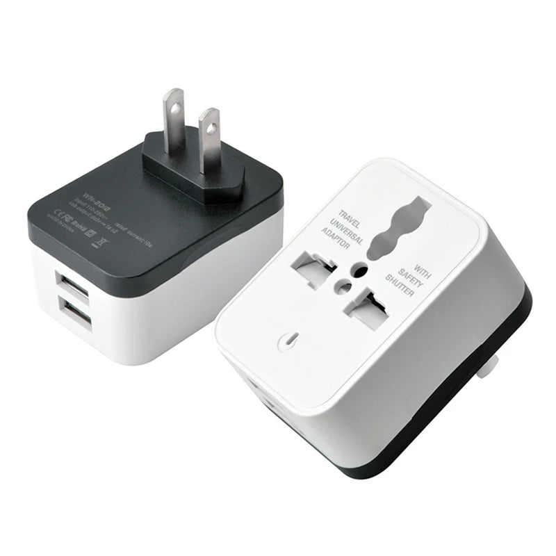 Universal EU US UK 2 USB Travel Plug Power Charger Converter Socket America Britain European Multi-function Plug Adaptor 5V 1A