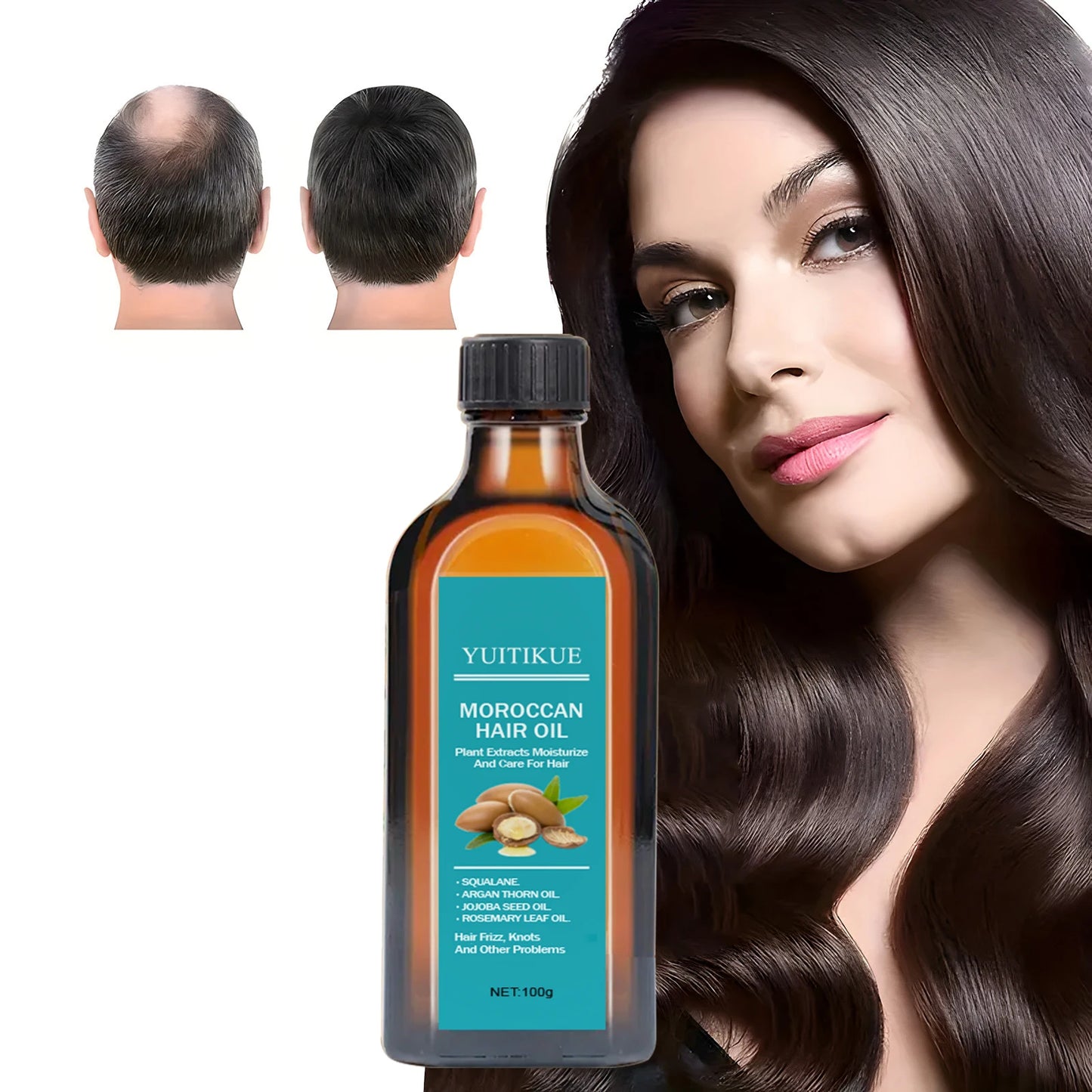Moroccan hair oil, plant extracts used for hair repair and care, addressing frizz, tangles, and other issues.