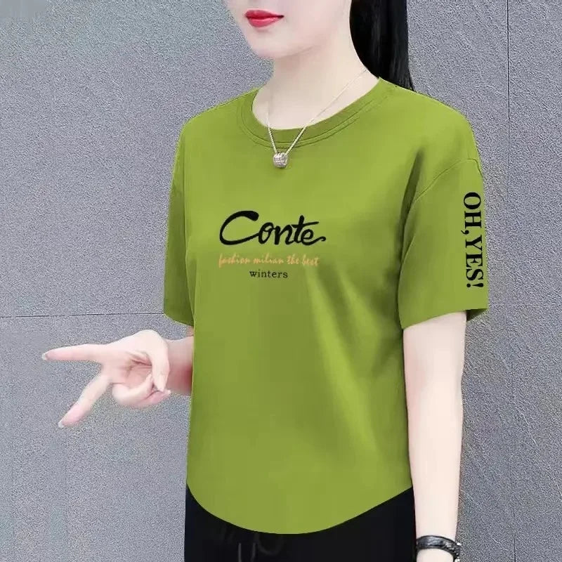 Summer Fashion Short Sleeve T-Shirt Women's Loose plus Size Slimming Top Cover up Body Shirt Casual Style Polyester Fabric